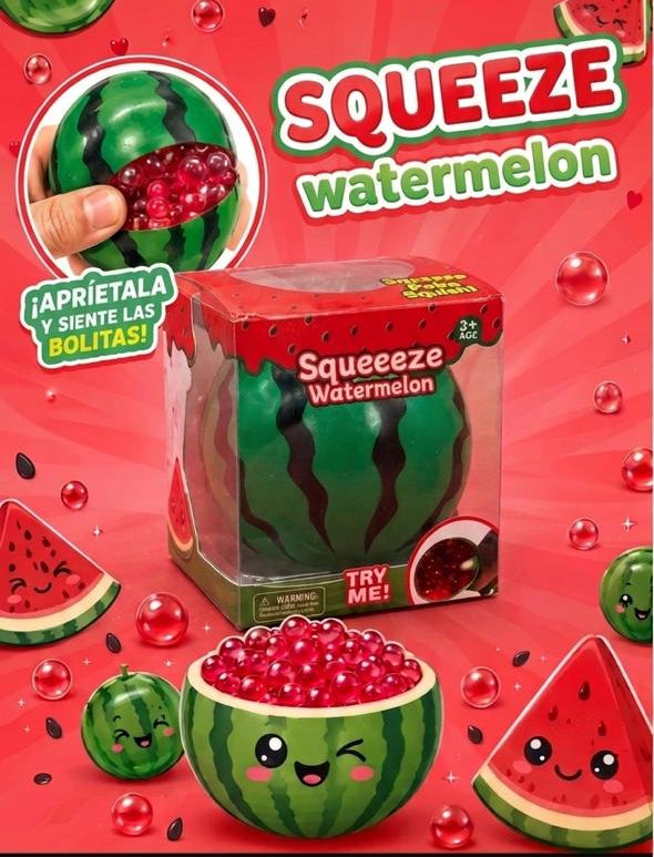 Watermelon Squishy Antiestrés – Juguete Sensorial Apretable Relleno de Bolitas
