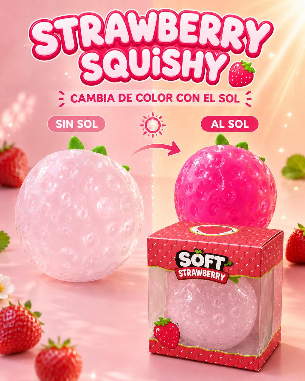 Strawberry Squishy Jumbo Antiestrés – Cambia de Color con el Sol
