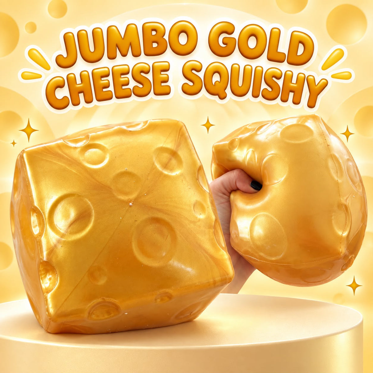 Queso Jumbo Dorado Squishy Antiestrés – Textura Moldeable Tipo Needoh