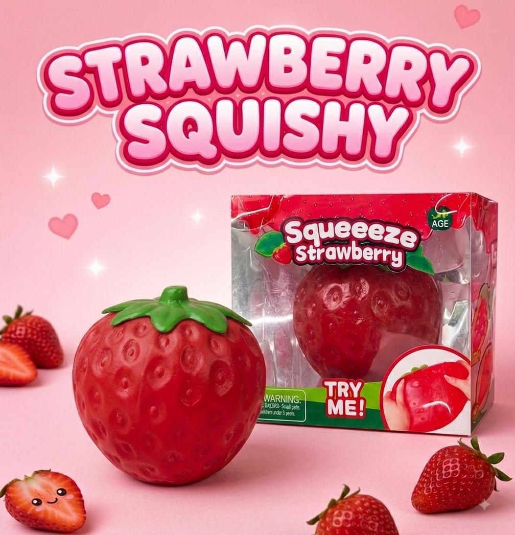 Strawberry Jumbo Squishy Antiestrés – Juguete Sensorial con Relleno de Espuma